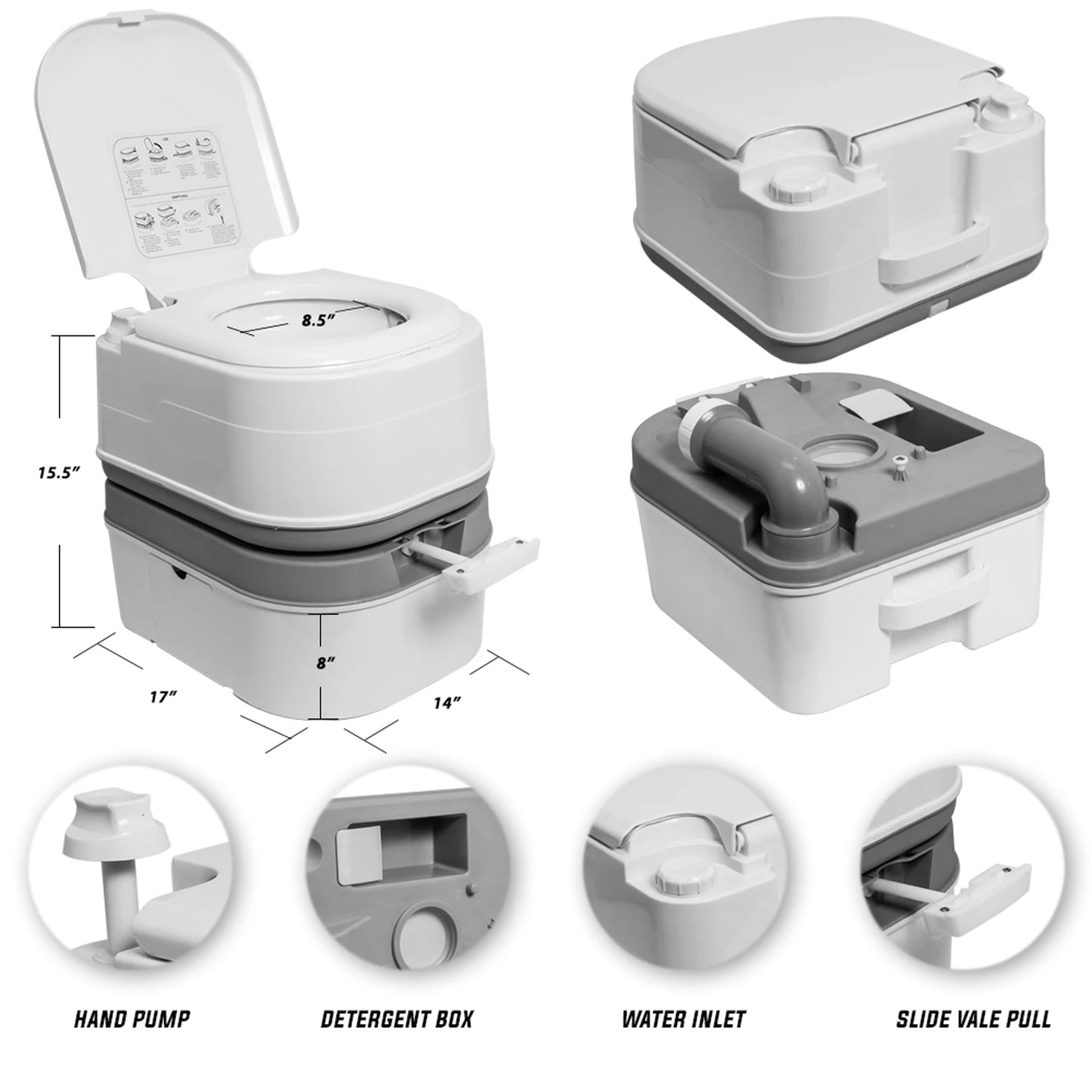 5.8 Gallon Portable Camping Toilet with Tissue Storage