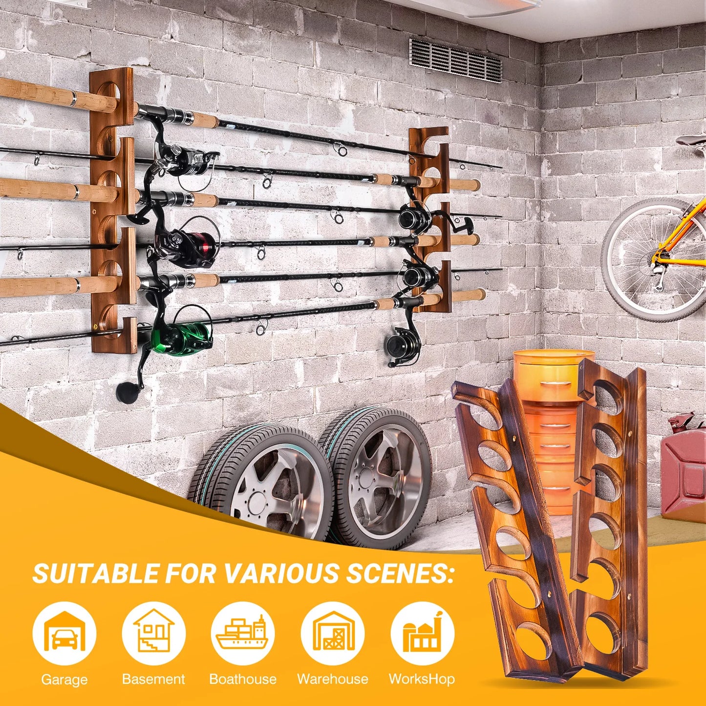 12 Pole Ceiling Mounted Fishing Rod Racks