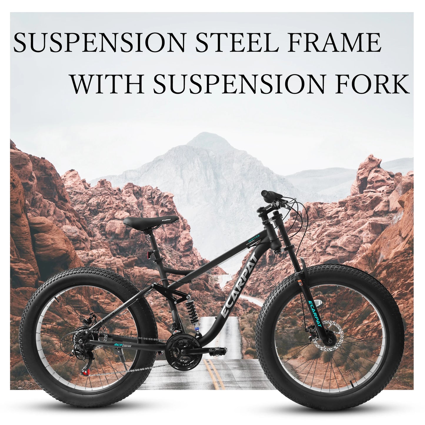 26"x4" Fat tire Mountain Bike, Full-Suspension 21 Speeds Disc-Brake
