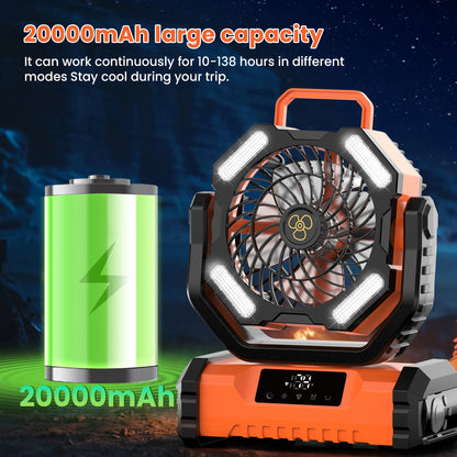 20000mAh 5-Speed Portable LED Torch Fan, USB Rechargeable