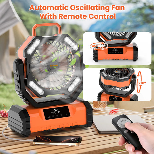 20000mAh 5-Speed Portable LED Torch Fan, USB Rechargeable