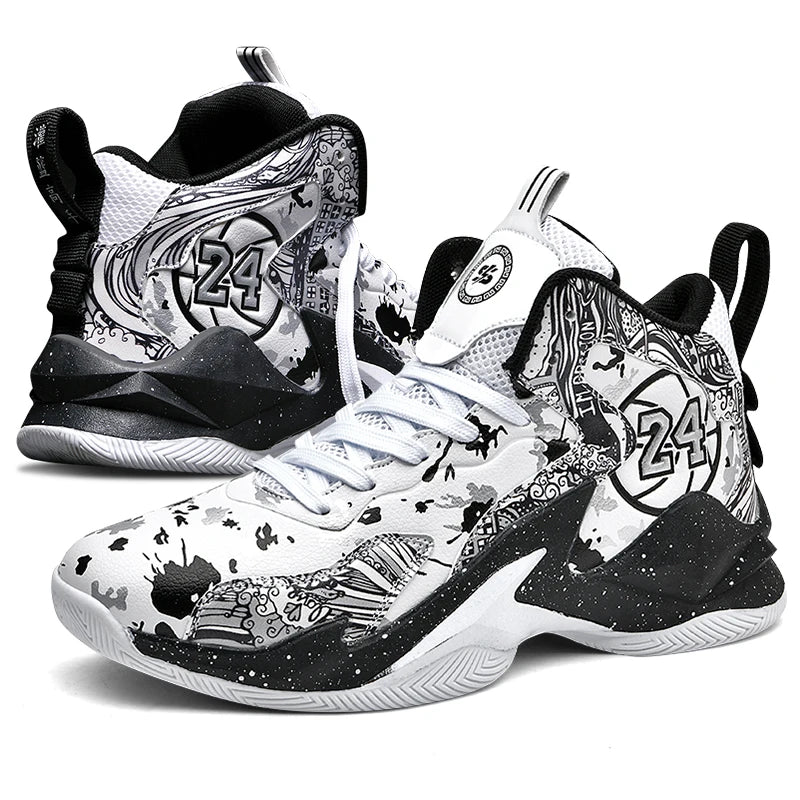 Men's Basketball No-Slip Breathable Fashion Graffiti Outdoor Shoes