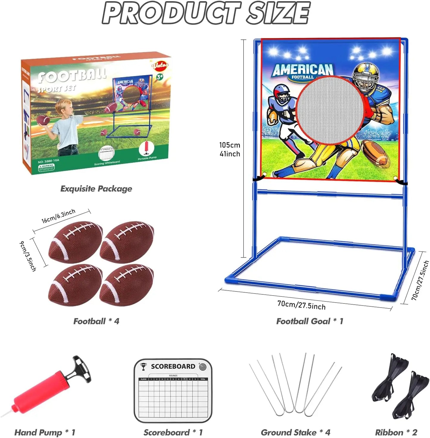 Football Toss Indoor Outdoor Target Games - 4 Inflatable Footballs