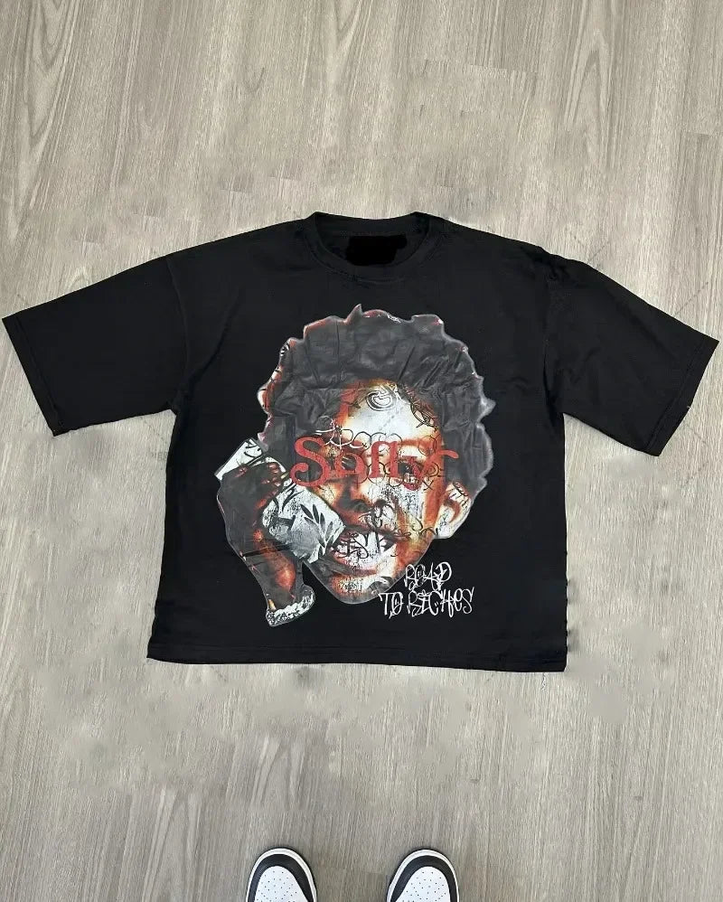 Chic American Anime Cartoon Cotton Men's Fashion Loose T-shirt