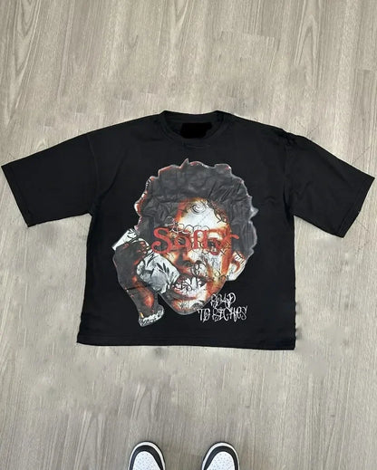 Chic American Anime Cartoon Cotton Men's Fashion Loose T-shirt