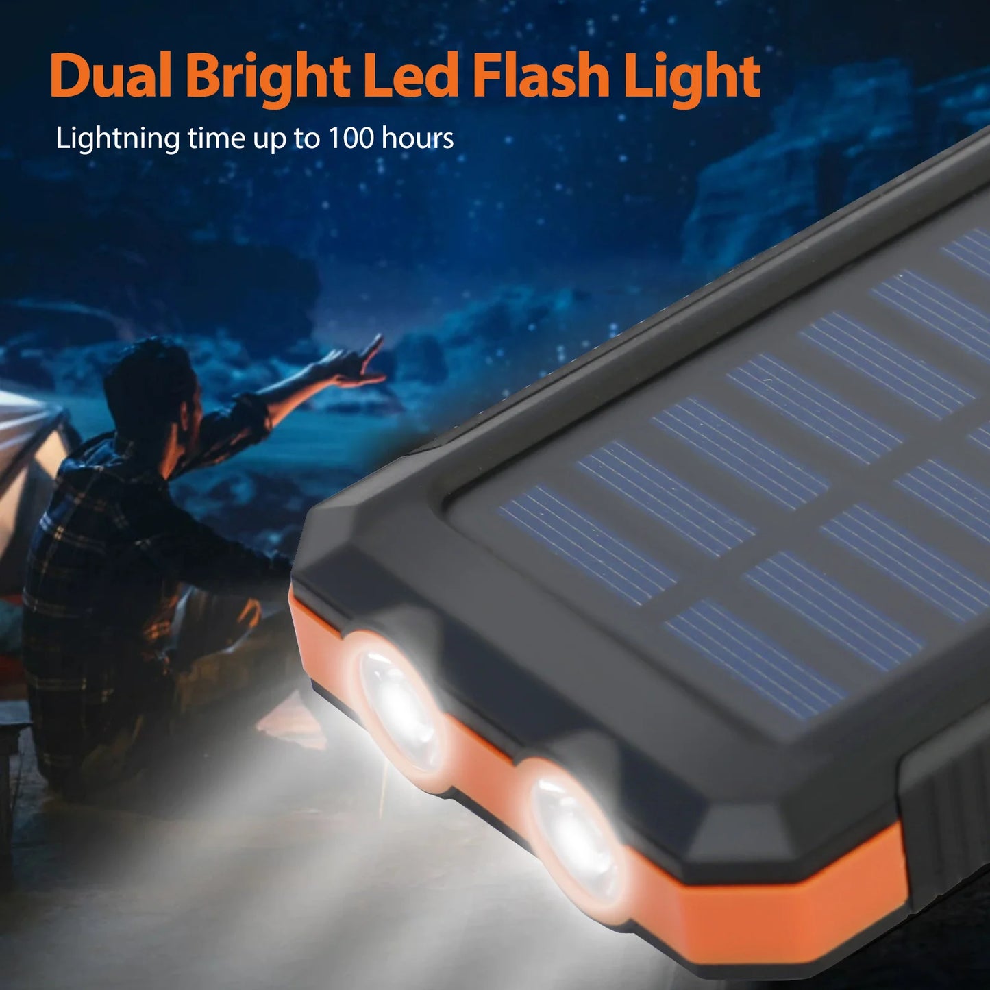 20000mAh Waterproof Solar Power Bank Portable Charger