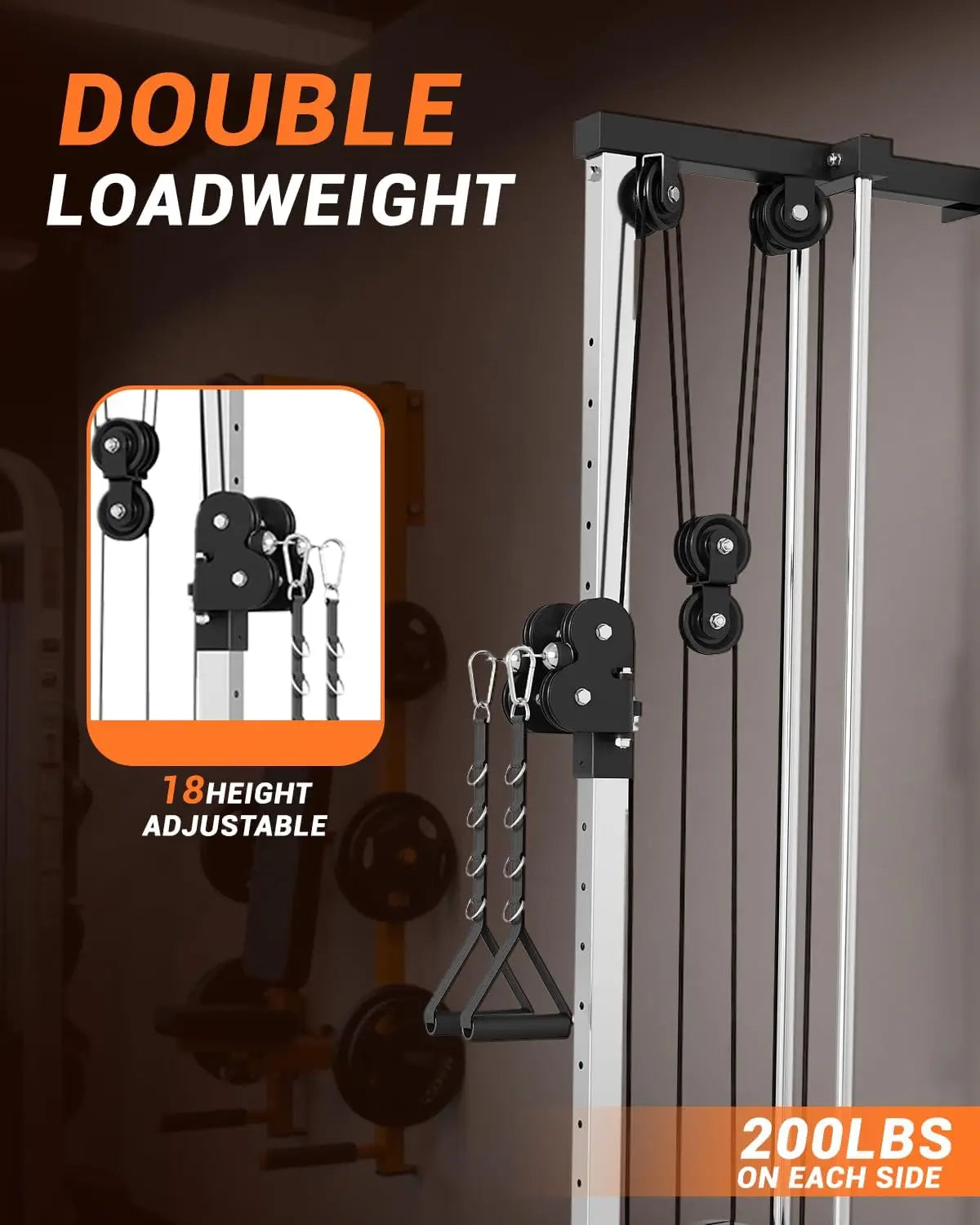 Wall Mount Cable Crossover Machine 18 Position, Dual Pulley System