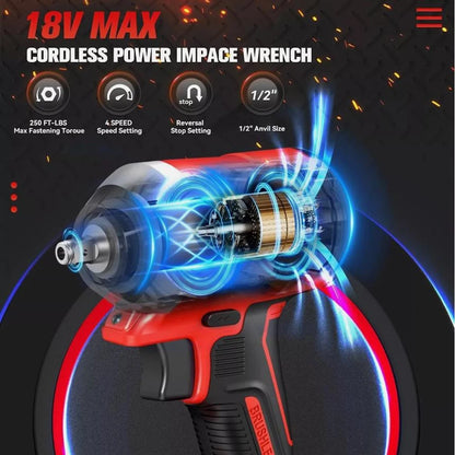 Brushless Impact Wrench 500N.m 18V Electric 1/2" Driver