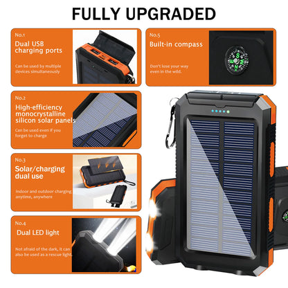 20000mAh Waterproof Solar Power Bank Portable Charger