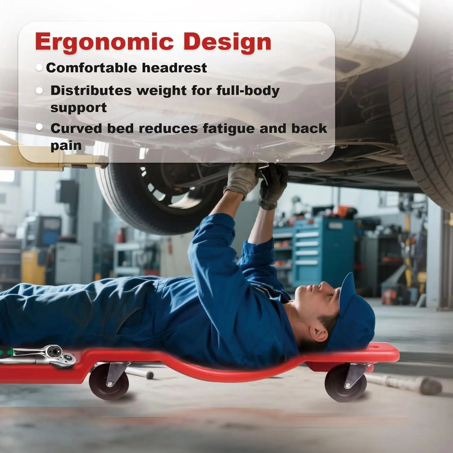 Mechanic Creeper - 40 Inch with Padded Headrest and Dual Trays