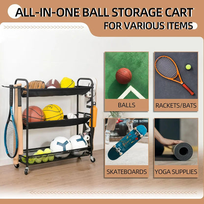 3-Shelf Basketball Rack Gym Organizer Indoor Outdoor Equipment