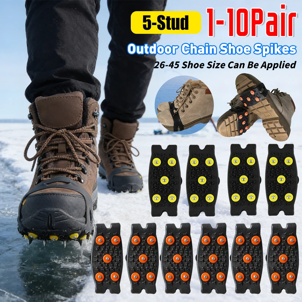 5-Stud Crampons Snow Claw Shoe Covers Chain Spikes