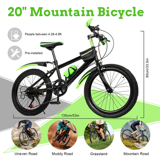 20In 7 Speeds Adjustable Height Kids Unisex Mountain Bike