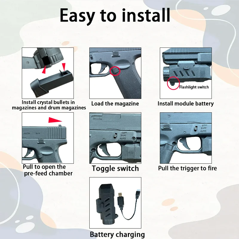 Electric ball blasting toy gun, rechargeable, for outdoors