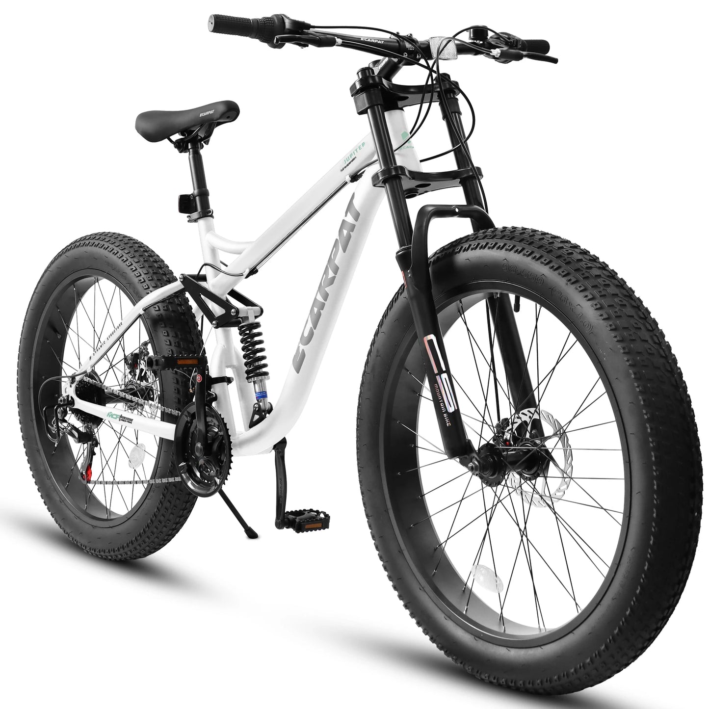 26"x4" Fat tire Mountain Bike, Full-Suspension 21 Speeds Disc-Brake