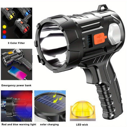 Solar/USB Rechargeable LED Flashlight - 3-in-1 Headlamp
