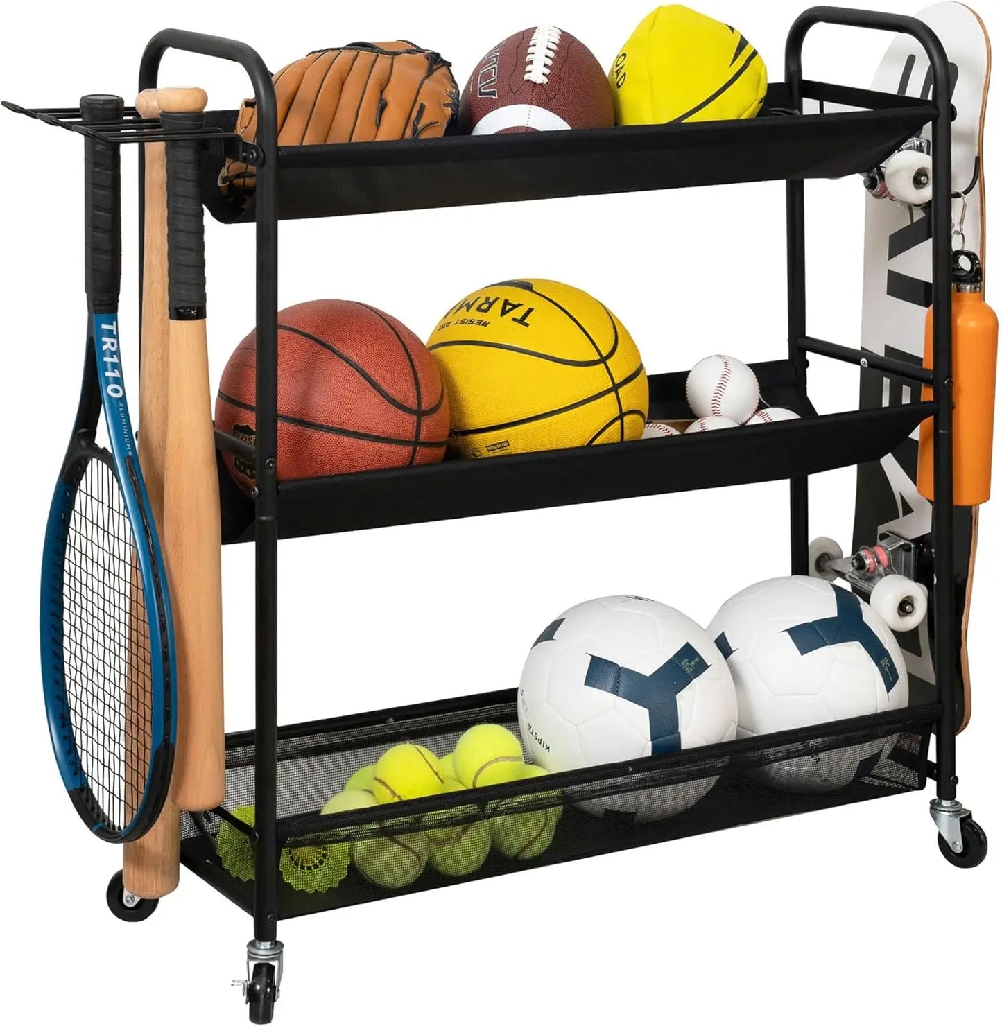 3-Shelf Basketball Rack Gym Organizer Indoor Outdoor Equipment