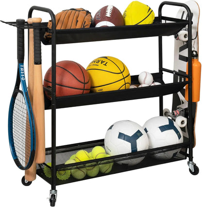 3-Shelf Basketball Rack Gym Organizer Indoor Outdoor Equipment