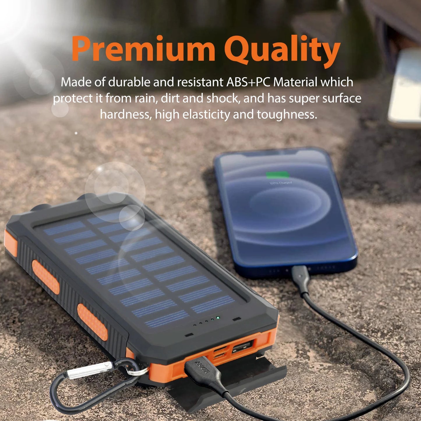 20000mAh Waterproof Solar Power Bank Portable Charger