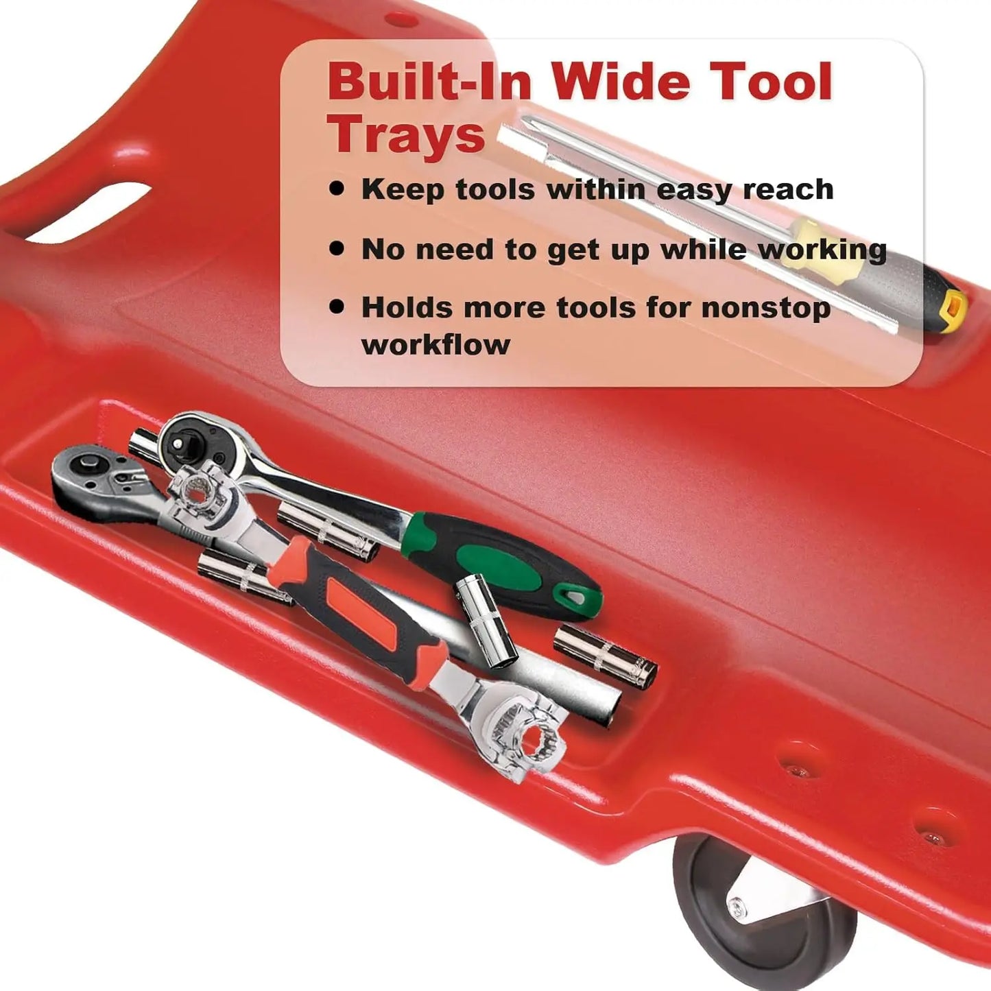 Mechanic Creeper - 40 Inch with Padded Headrest and Dual Trays