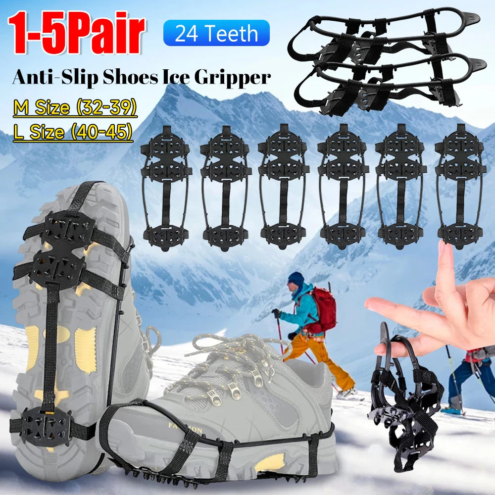 24 Teeth Crampons Anti-Slip Ice Gripper Shoe Covers