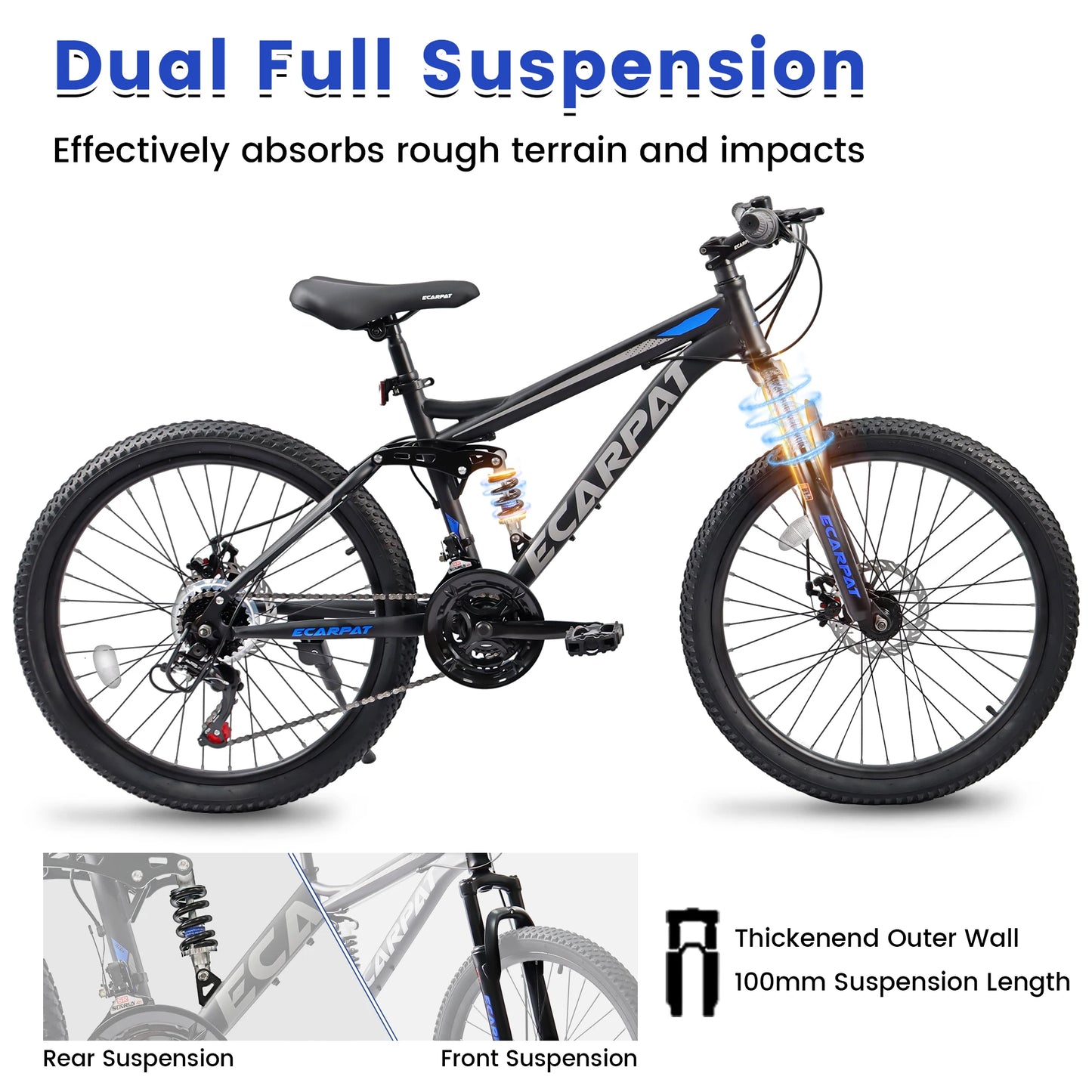 Dual Full Suspension Mountain Bike 24/26/27.5 Inch, 21-Speed