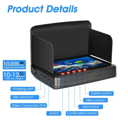 Finder Underwater Fishing Camera 5 Inch Upgraded HD 4K Display Ice Fishing Camera Underwater 8 IR Lights Night Vision Portable B