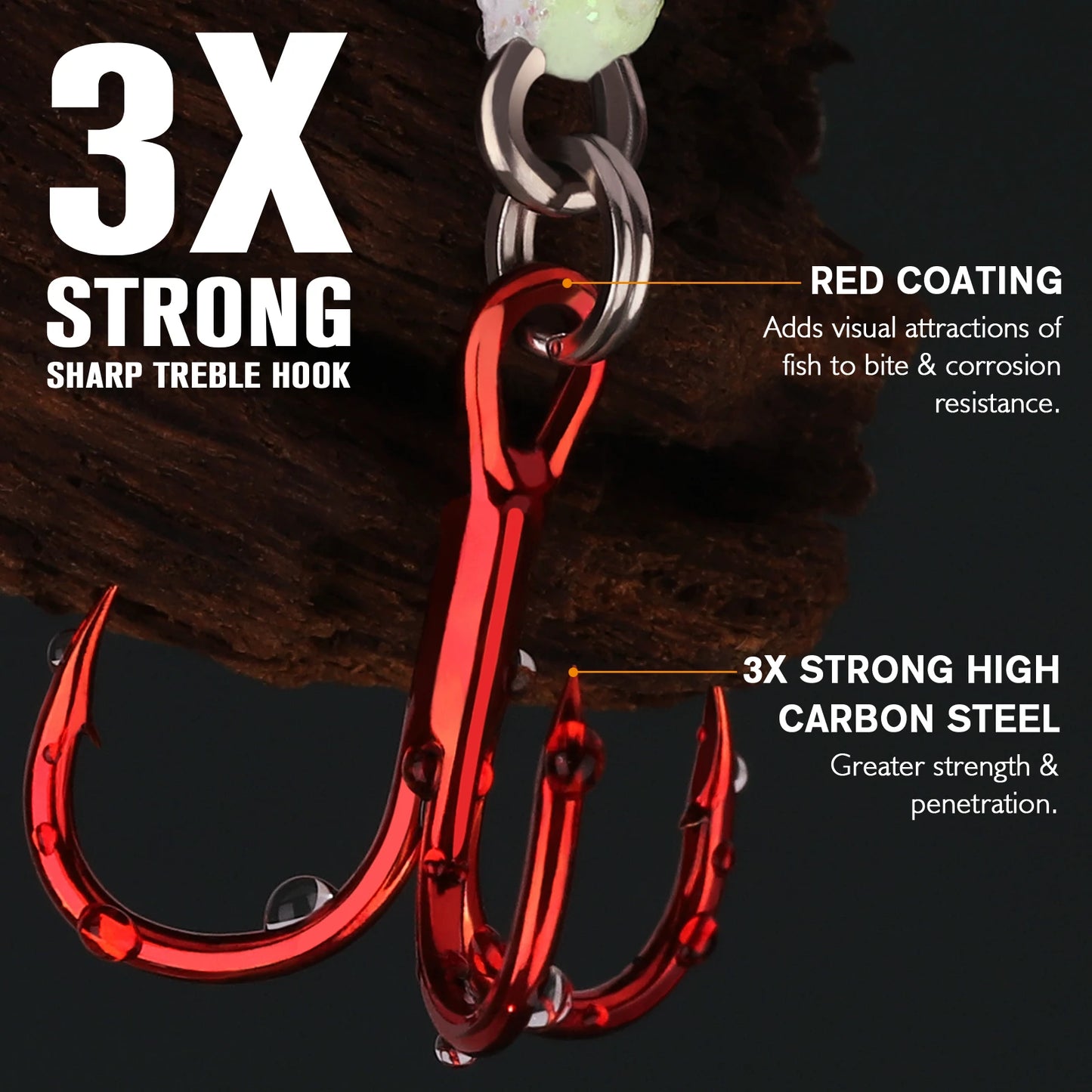 Ice Fishing Jigs Set - Glow In The Dark -Rattling - Treble Hooks,