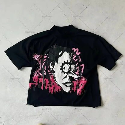 Chic American Anime Cartoon Cotton Men's Fashion Loose T-shirt