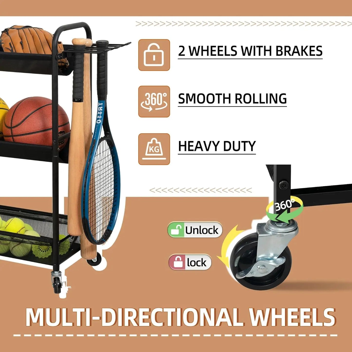 3-Shelf Basketball Rack Gym Organizer Indoor Outdoor Equipment