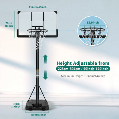 Portable Basketball 44 inch Goal System Adjustable 7 ft.-6 in./10 ft.  Indoor/Outdoor