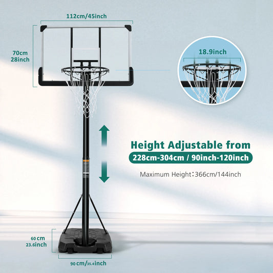 Portable Basketball 44 inch Goal System Adjustable 7 ft.-6 in./10 ft.  Indoor/Outdoor