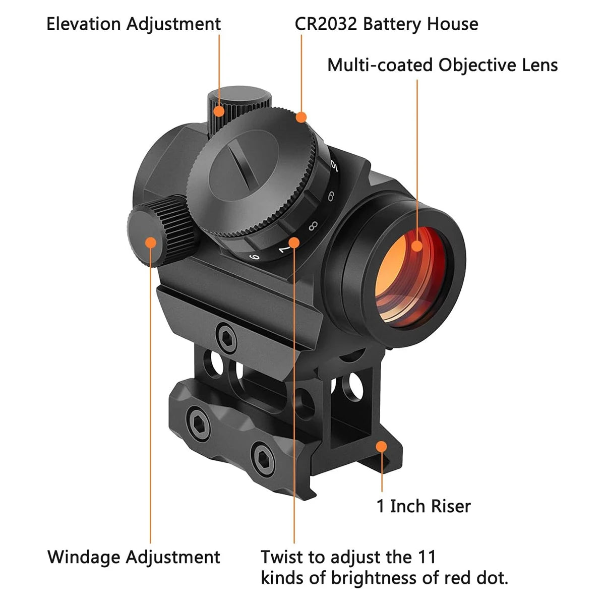 Sight 1x25mm Reflex Sight Scope with 1 inch Riser Mount