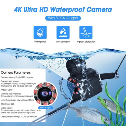 Finder Underwater Fishing Camera 5 Inch Upgraded HD 4K Display Ice Fishing Camera Underwater 8 IR Lights Night Vision Portable B