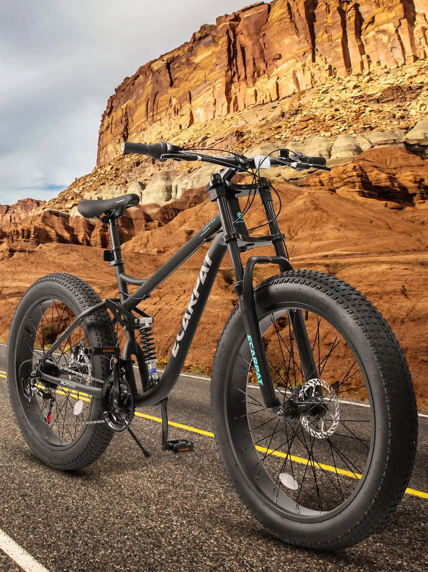 26"x4" Fat tire Mountain Bike, Full-Suspension 21 Speeds Disc-Brake