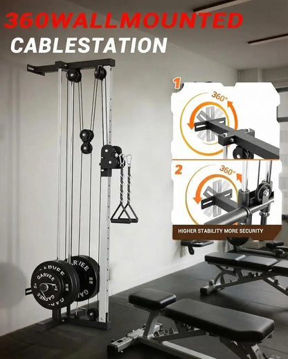 Wall Mount Cable Crossover Machine 18 Position, Dual Pulley System