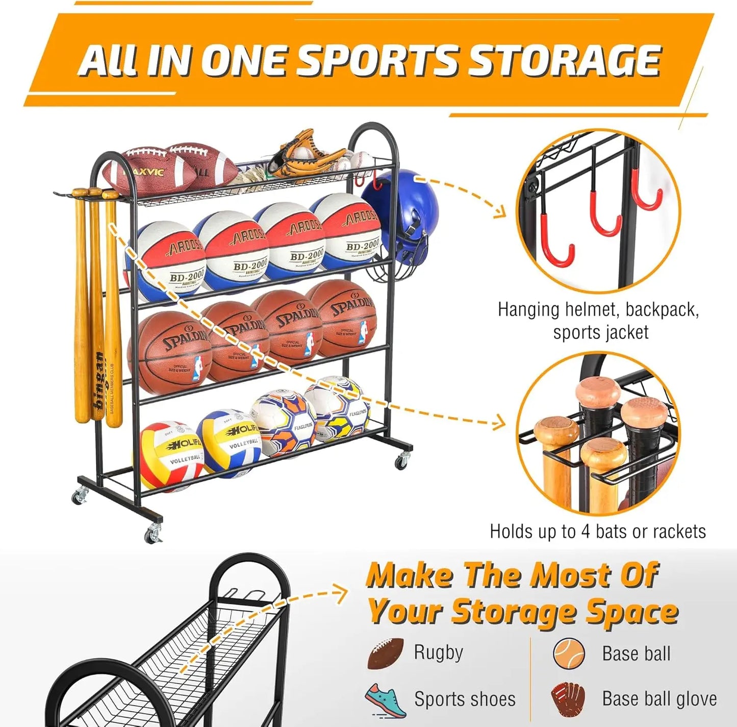 Sports Ball, Equipment & Accessories Rack