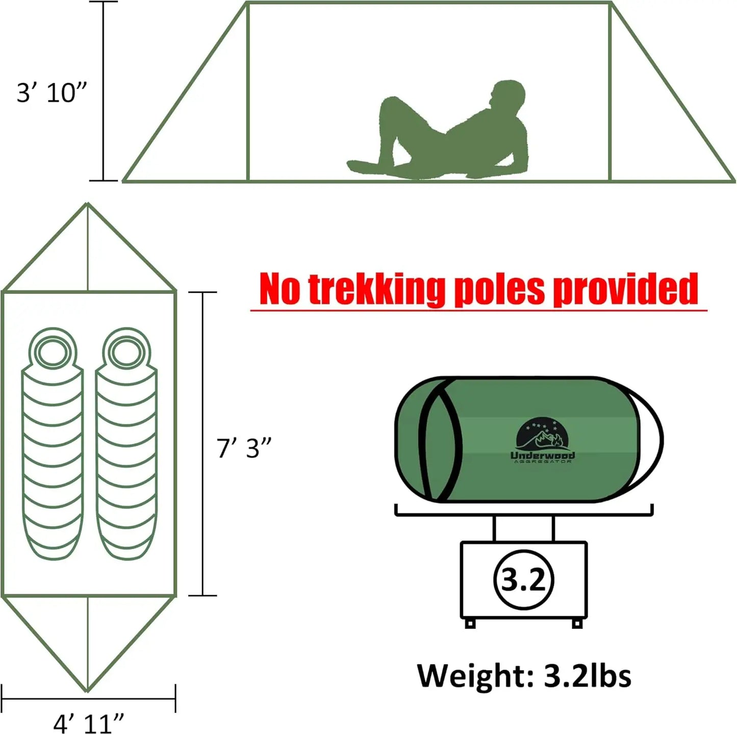 2-Person Trekking Pole Waterproof A-Frame Hiking Tent