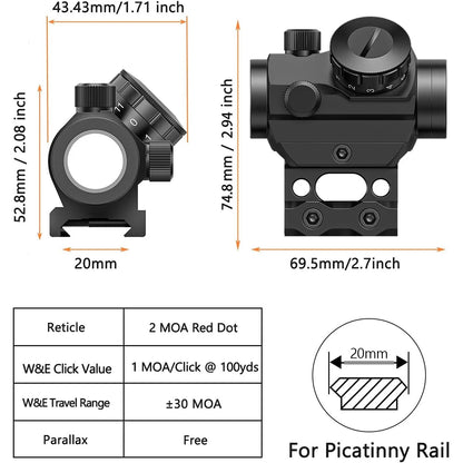Sight 1x25mm Reflex Sight Scope with 1 inch Riser Mount