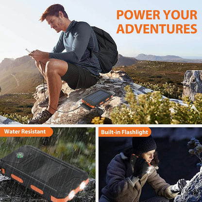 20000mAh Waterproof Solar Power Bank Portable Charger