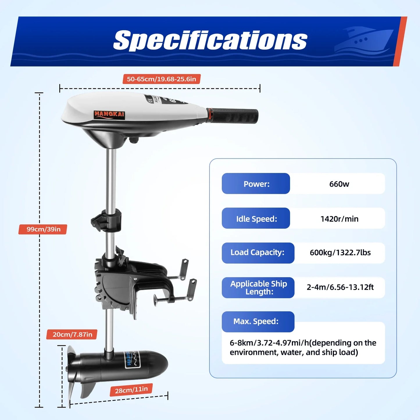 660W Electric Outboard Trolling Boat Motor