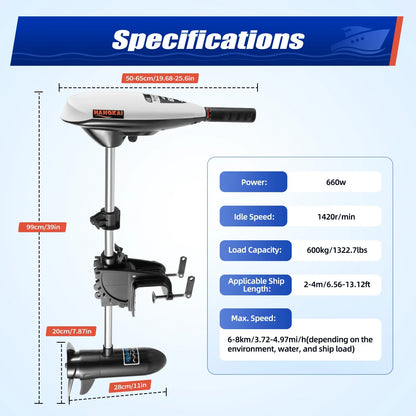 660W Electric Outboard Trolling Boat Motor