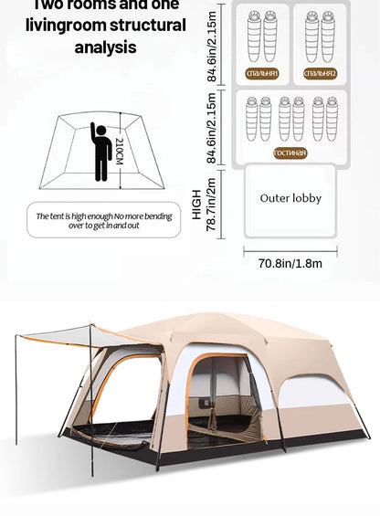 Large Family 8-12 Person 2 Room Windproof Tent