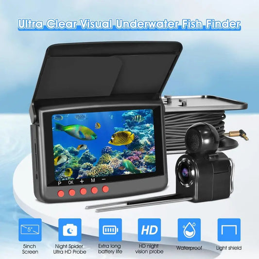 Finder Underwater Fishing Camera 5 Inch Upgraded HD 4K Display Ice Fishing Camera Underwater 8 IR Lights Night Vision Portable B