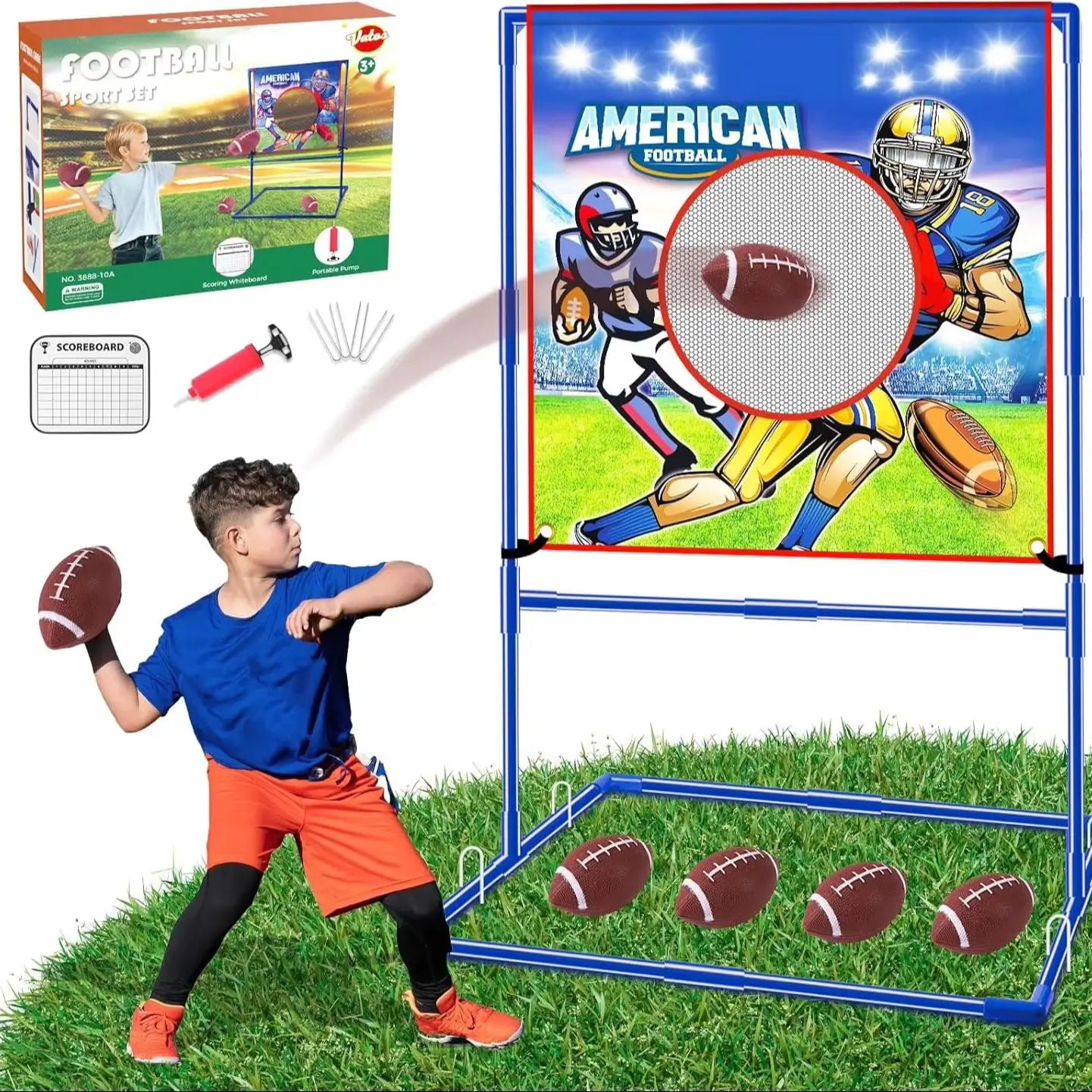 Football Toss Indoor Outdoor Target Games - 4 Inflatable Footballs