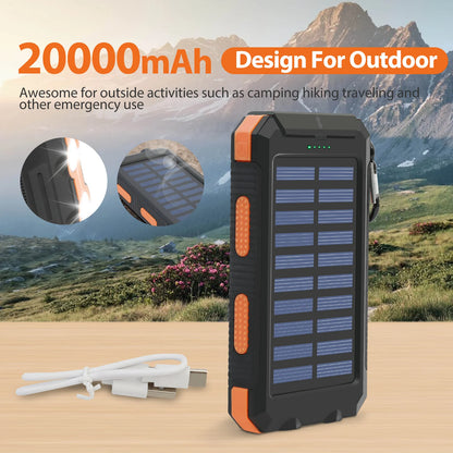 20000mAh Waterproof Solar Power Bank Portable Charger