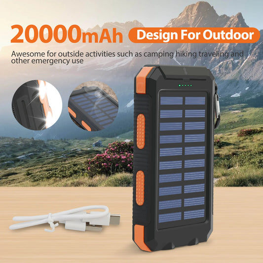 20000mAh Waterproof Solar Power Bank Portable Charger