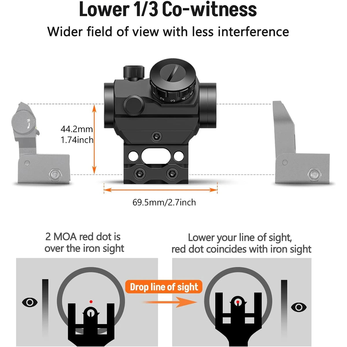 Sight 1x25mm Reflex Sight Scope with 1 inch Riser Mount